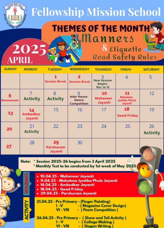 Academic Calendar of Month April 2025