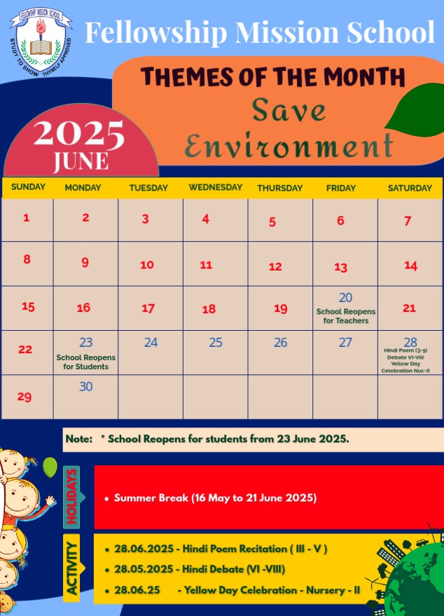 Academic Calendar of Month June 2025