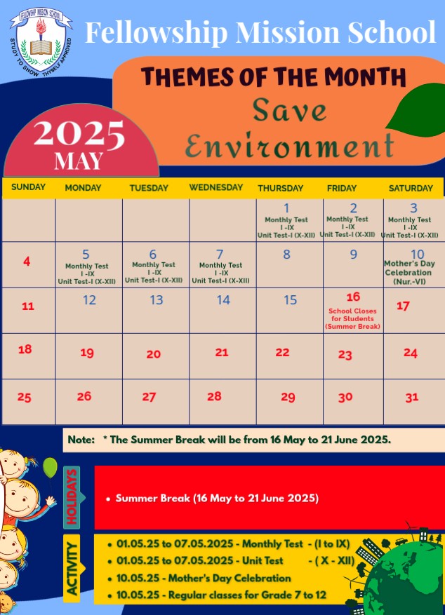 Academic Calendar of Month May 2025